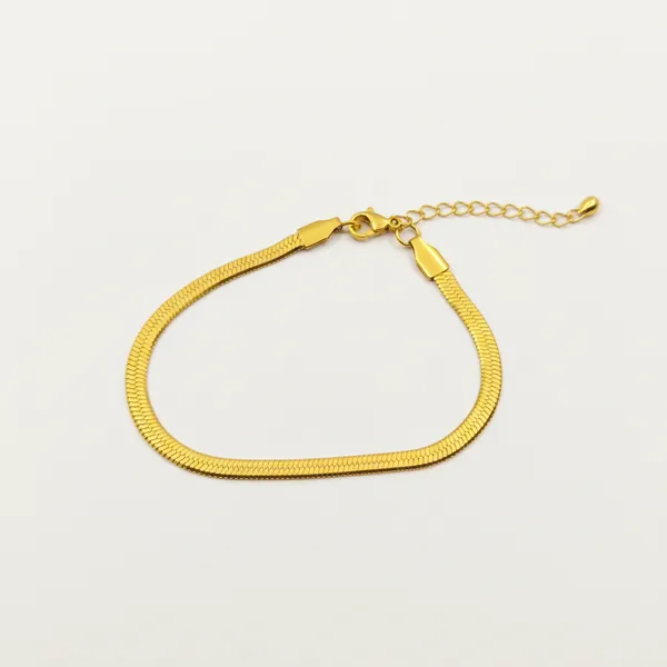 Gold_Plated_Flat_Snake_Silk_Chain_Bracelet_For_Women